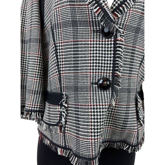 Etcetera 3/4 Sleeve Cropped Blazer Jacket With Fringe Trim & Button Front Size 8 - Picture 5 of 7